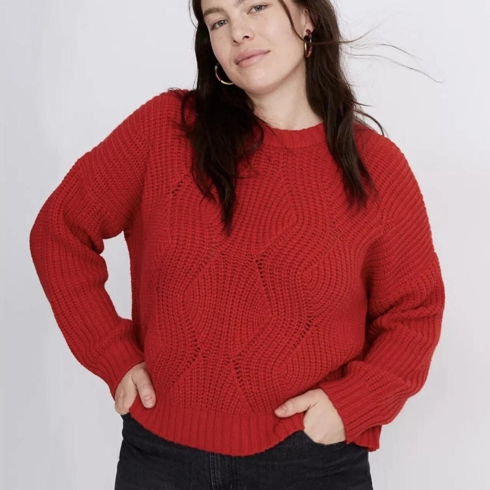 Madewell Everett Rib-Play Pullover Sweater in Red